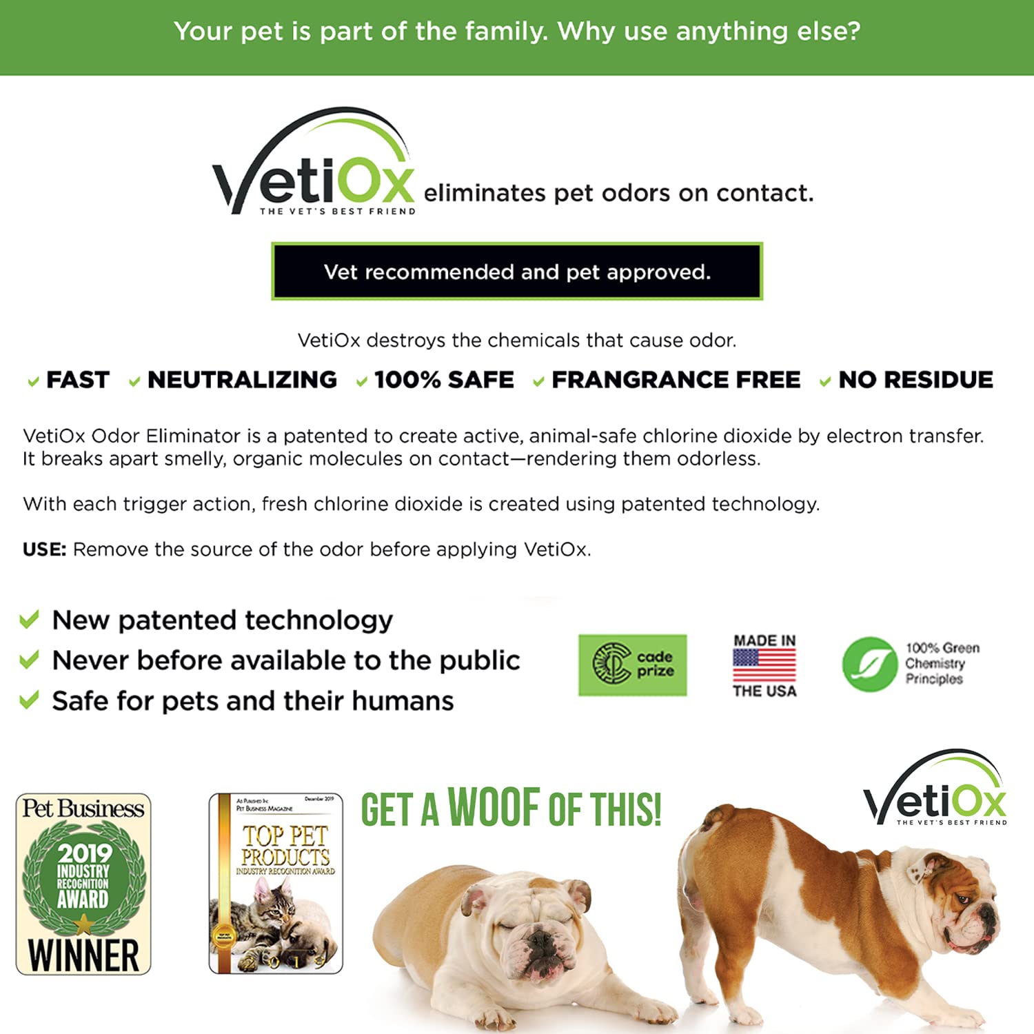 VetiOx Pet Odor Eliminator, Veterinarian Strength Dog and Cat Odor Eliminator, 16 oz Trigger Spray Bottle