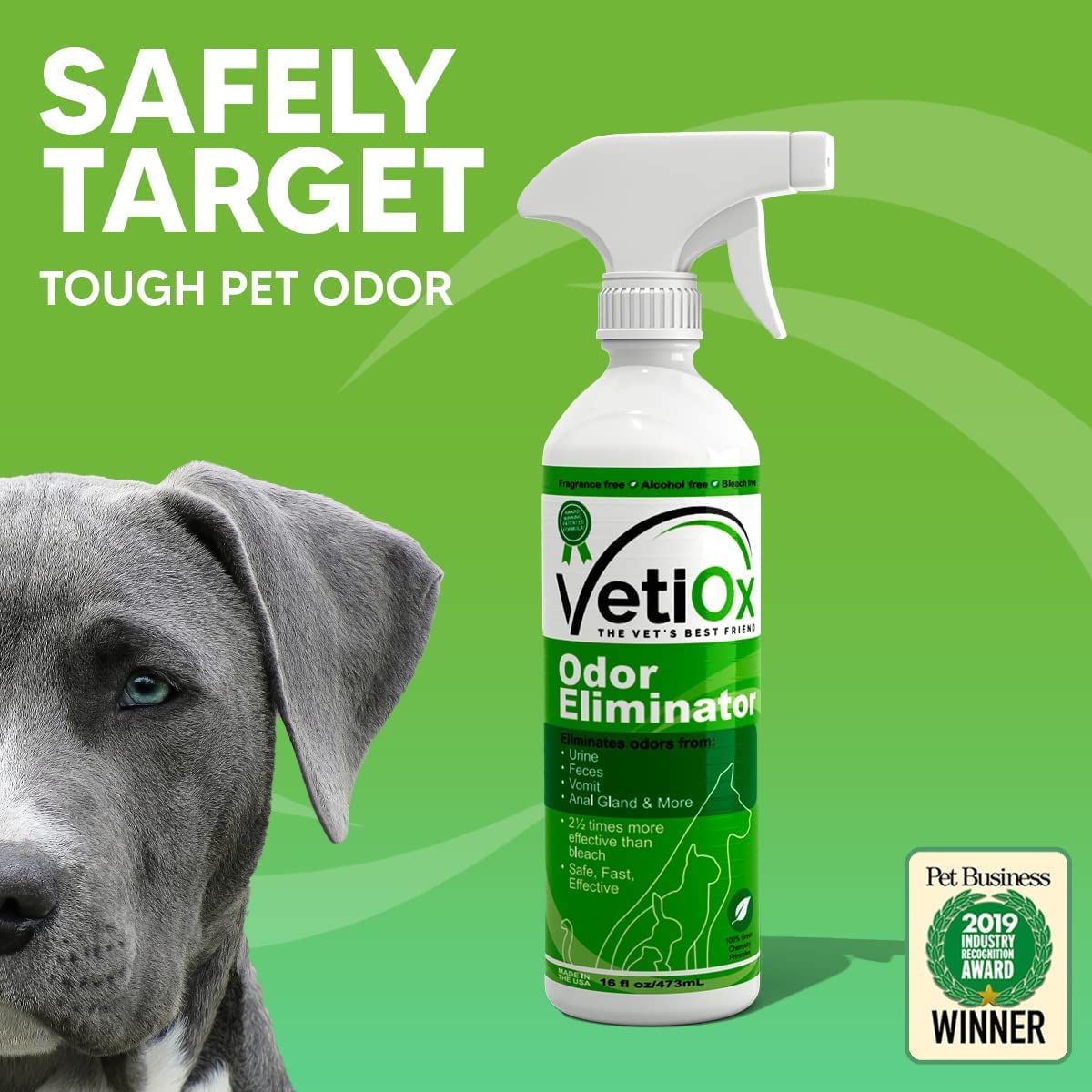 VetiOx Pet Odor Eliminator, Veterinarian Strength Dog and Cat Odor Eliminator, 16 oz Trigger Spray Bottle
