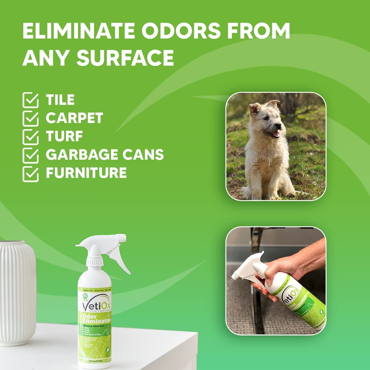 VetiOx Pet Odor Eliminator, Veterinarian Strength Dog and Cat Odor Eliminator, 16 oz Trigger Spray Bottle